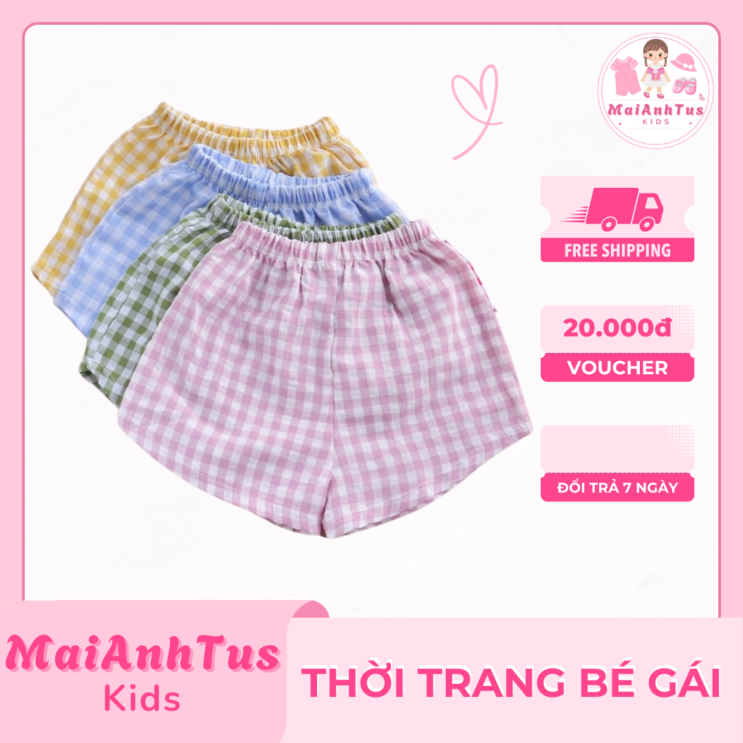 Quần đùi cho bé gái - Quần đùi kẻ caro cho bé gái - Thời trang bé gái MaiAnhTus Kids
