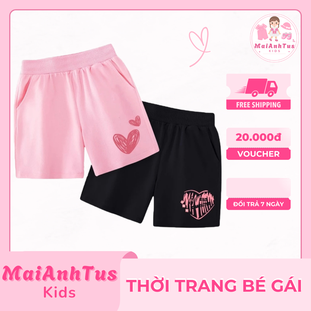 Quần đùi cho bé gái - Quần đùi hình trái tim cho bé gái - Thời trang bé gái MaiAnhTus Kids