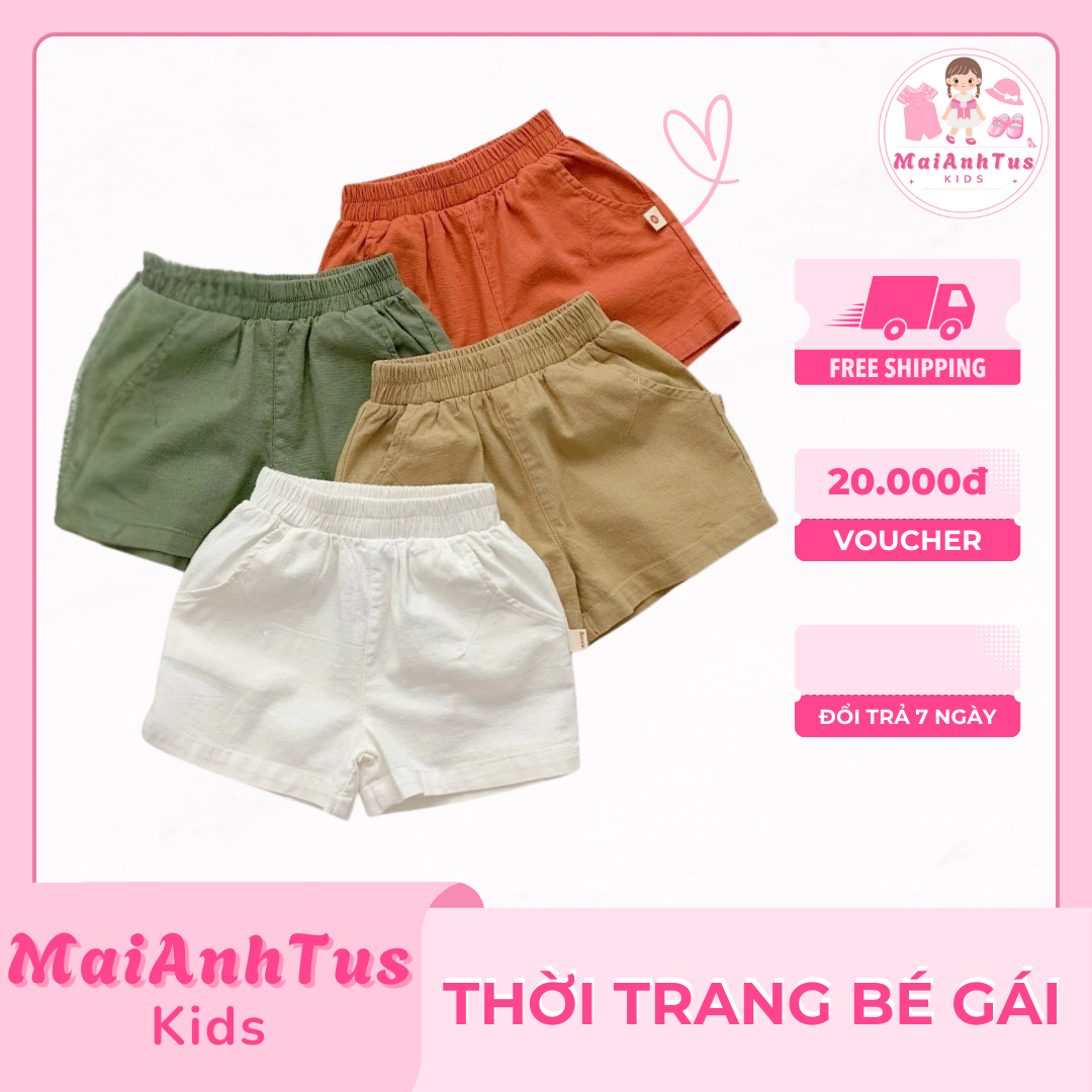 Quần đùi có túi cho bé gái - Quần đùi chất liệu kaki mềm cho bé gái - Thời trang bé gái MaiAnhTus Kids