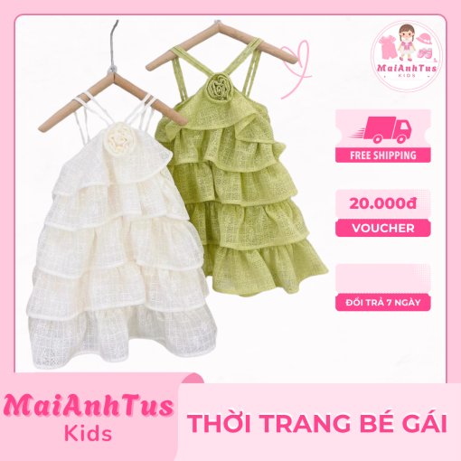 Váy yếm tầng cho bé gái siêu xinh - Váy yếm tầng chất tơ nhẹ mát cho bé gái - Thời trang bé gái MaiAnhTus Kids
