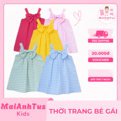 Váy bé gái kẻ caro - Váy kẻ caro có nơ cho bé gái - Thời trang bé gái MaiAnhTus Kids