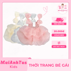 Váy tơ công chúa cho bé gái - Váy đính nơ 2 bên vai cho bé gái - Thời trang bé gái MaiAnhTus Kids