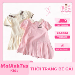 Váy polo xếp ly cho bé gái - Váy polo xếp ly thêu thỏ cho bé gái - Thời trang bé gái MaiAnhTus Kids