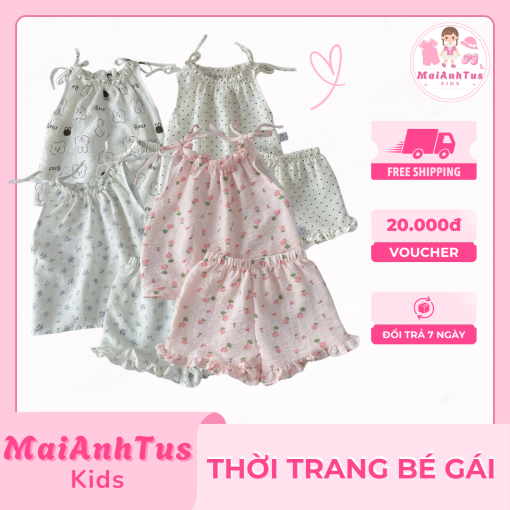 Bộ đồ sát nách cho bé gái - Bộ đồ sát nách 2 dây họa tiết xin cho bé gái - Thời trang bé gái MaiAnhTus Kids