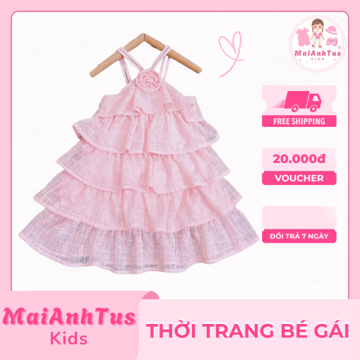 Váy yếm tầng cho bé gái siêu xinh - Váy yếm tầng chất tơ nhẹ mát cho bé gái - Thời trang bé gái MaiAnhTus Kids - Hình ảnh 2