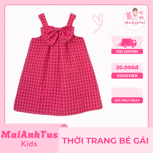 Váy bé gái kẻ caro - Váy kẻ caro có nơ cho bé gái - Thời trang bé gái MaiAnhTus Kids - Hình ảnh 2