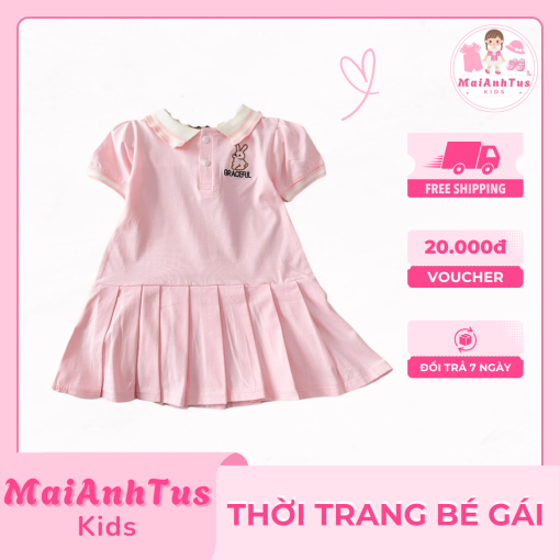 Váy polo xếp ly cho bé gái - Váy polo xếp ly thêu thỏ cho bé gái - Thời trang bé gái MaiAnhTus Kids - Hình ảnh 2