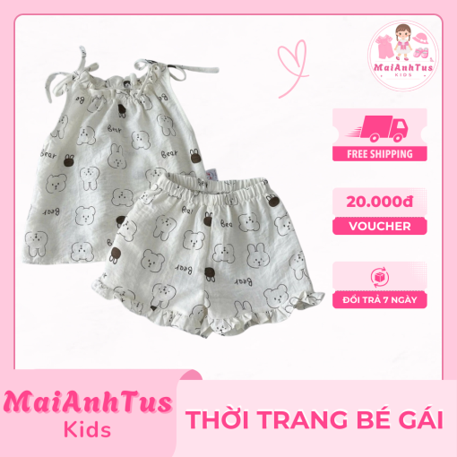 Bộ đồ sát nách cho bé gái - Bộ đồ sát nách 2 dây họa tiết xin cho bé gái - Thời trang bé gái MaiAnhTus Kids - Hình ảnh 2
