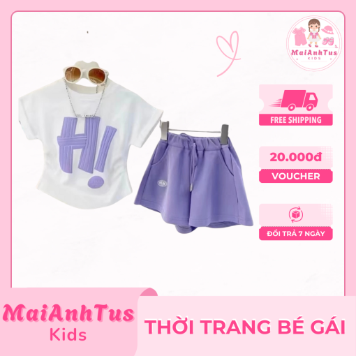 Set đồ mùa hè cho bé gái - Set bộ bé gái mẫu HI cho bé gái - Thời trang bé gái MaiAnhTus Kids - Hình ảnh 2