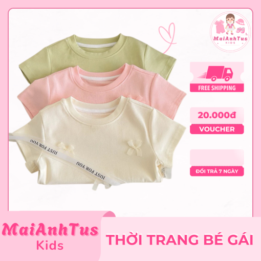 Áo thun cộc tay bé gái - Áo thun họa tiết nơ xinh cho bé gái - Thời trang bé gái MaiAnhTus Kids - Hình ảnh 2