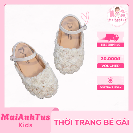 Giày búp bê bé gái - Giày hoa hồng hở gót cao cấp cho bé gái - Thời trang bé gái MaiAnhTus Kids - Hình ảnh 2