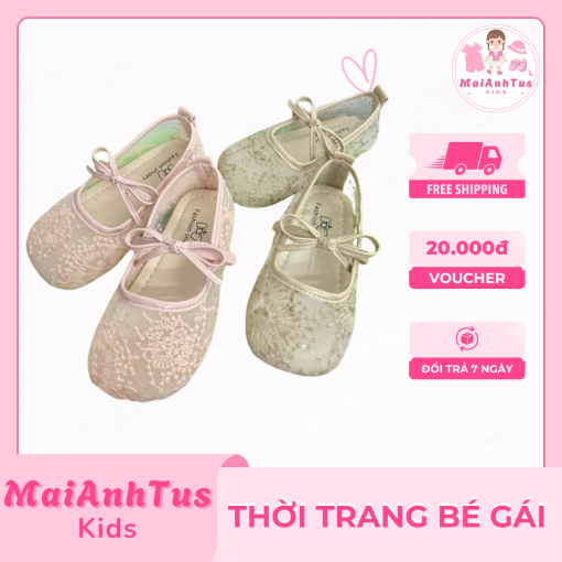 Giày bệt cho bé gái - Giày bệt phối ren thêu hoa cho bé gái - Thời trang bé gái MaiAnhTus Kids - Hình ảnh 2