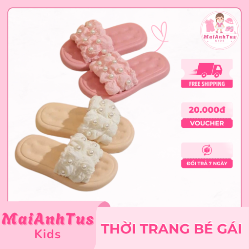 Dép quai vải nhún đính đá cho bé gái - Dép bé gái - Thời trang bé gái MaiAnhTus Kids - Hình ảnh 6