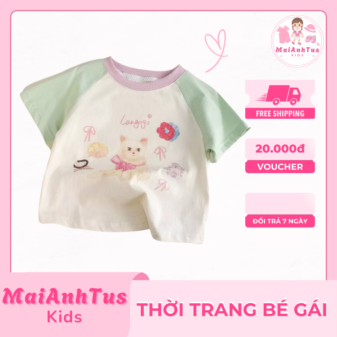 Áo thun cộc tay cho bé gái - Áo thun tay bồng cho bé gái - Thời trang bé gái MaiAnhTus Kids