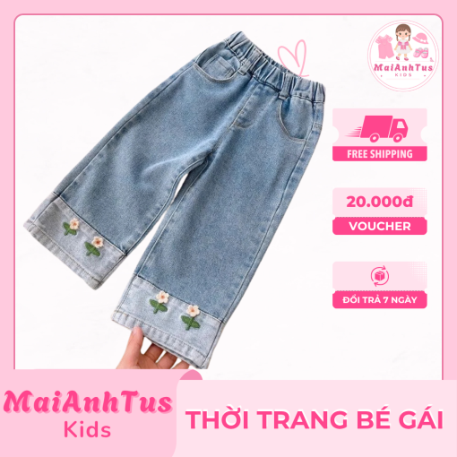 Quần jeans dáng dài cho bé gái - Quần jeans thêu họa tiết xinh cho bé gái - Thời trang bé gái MaiAnhTus Kids - Hình ảnh 6