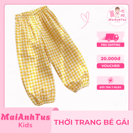 Quần dài bo gấu kẻ karo cho bé gái - Quần thô đũi mềm cho bé gái - Thời trang bé gái MaiAnhTus Kids - Hình ảnh 2