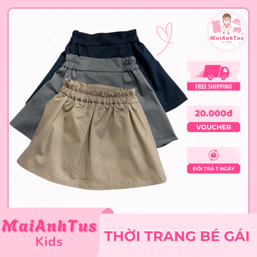 Chân váy xếp ly cho bé gái - Chân váy chất kaki cotton mềm mát cho bé gái - Thời trang bé gái MaiAnhTus Kids - Hình ảnh 2