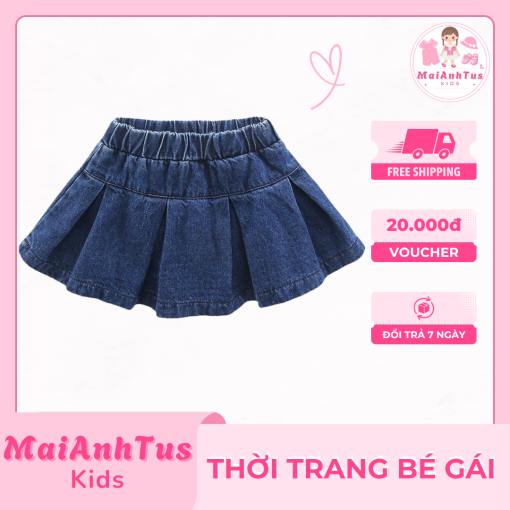Váy demin xanh đậm cho bé gái - Váy xếp ly cho bé gái - Thời trang bé gái SweetGirl - Hình ảnh 5
