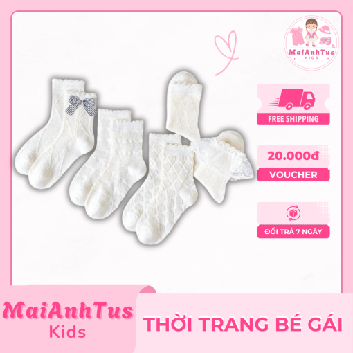 Set 5 đôi tất cao cổ cho bé gái - Tất lưới họa tiết in chìm cho bé gái - Thời gian bé gái MaiAnhTus Kids - Hình ảnh 2