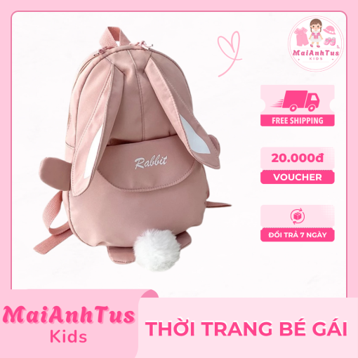 Balo tai thỏ mềm cho bé gái - Balo thỏ tai dài đính đuôi bông cho bé gái - Thời trang bé gái MaiAnhTus Kids - Hình ảnh 2