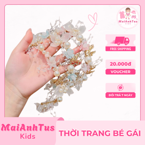 Vòng hoa công chúa cho bé gái - Vòng vương miện đeo đầu cho bé gái - Thời trang bé gái MaiAnhTus Kids - Hình ảnh 2