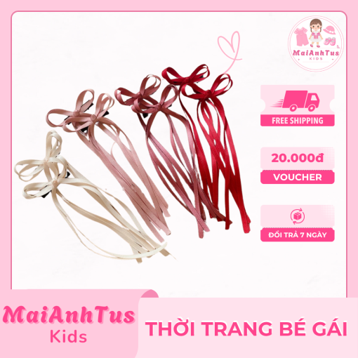 Kẹp nơ đuôi dài cho bé gái - Kẹp nơ lụa cho bé gái - Thời trang bé gái MaiAnhTus Kids - Hình ảnh 2