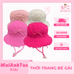 Mũ vành tròn tua rua cho bé gái - Mũ vành tròn thêu nơ cho bé gái - Thời trang bé gái MaiAnhTus Kids