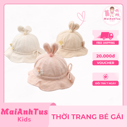 Mũ tai thỏ dễ thương cho bé gái - Mũ phong cách tiểu thư Hàn Quốc cho bé gái - Thời trang bé gái MaiAnhTus Kids