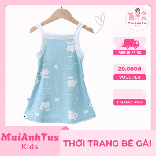 Váy bé gái 2 dây - Váy 2 dây chất tăm lạnh cho bé gái  - Thời trang bé gái MaiAnhTus Kids - Hình ảnh 3