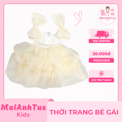 Váy tơ công chúa cho bé gái - Váy đính nơ 2 bên vai cho bé gái - Thời trang bé gái MaiAnhTus Kids - Hình ảnh 3