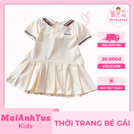 Váy polo xếp ly cho bé gái - Váy polo xếp ly thêu thỏ cho bé gái - Thời trang bé gái MaiAnhTus Kids - Hình ảnh 3