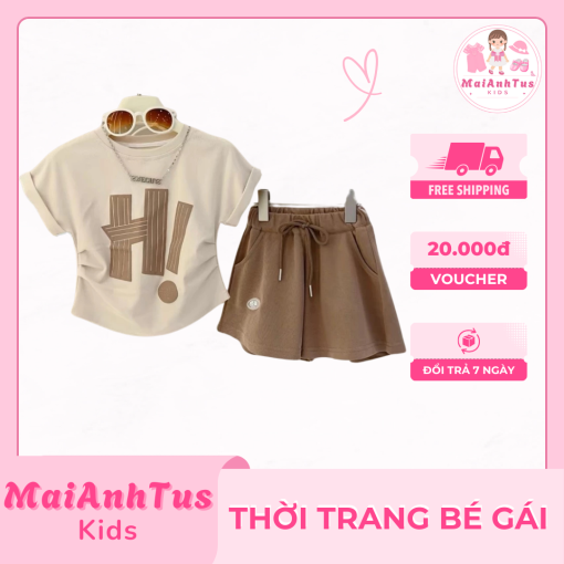 Set đồ mùa hè cho bé gái - Set bộ bé gái mẫu HI cho bé gái - Thời trang bé gái MaiAnhTus Kids - Hình ảnh 3