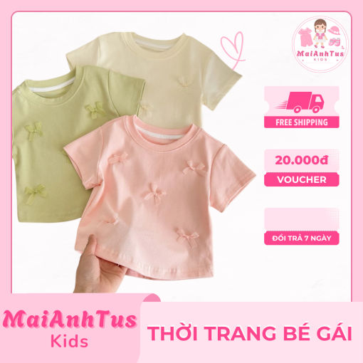 Áo thun cộc tay bé gái - Áo thun họa tiết nơ xinh cho bé gái - Thời trang bé gái MaiAnhTus Kids - Hình ảnh 3