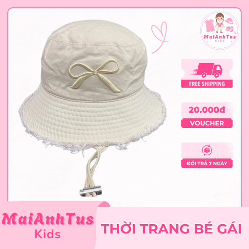 Mũ vành tròn tua rua cho bé gái - Mũ vành tròn thêu nơ cho bé gái - Thời trang bé gái MaiAnhTus Kids - Hình ảnh 3