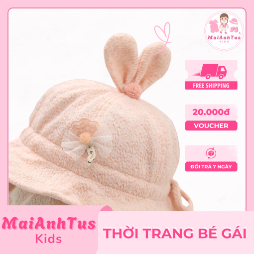 Mũ tai thỏ dễ thương cho bé gái - Mũ phong cách tiểu thư Hàn Quốc cho bé gái - Thời trang bé gái MaiAnhTus Kids - Hình ảnh 3