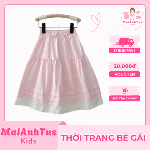 Chân váy xòe dáng dài cho bé gái - Chân váy 2 lớp chất thô, lụa đẹp cho bé gái - Thời trang bé gái MaiAnhTus Kids - Hình ảnh 3