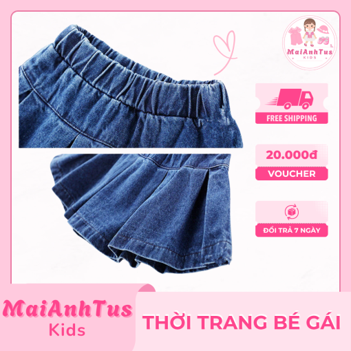 Váy demin xanh đậm cho bé gái - Váy xếp ly cho bé gái - Thời trang bé gái SweetGirl - Hình ảnh 2