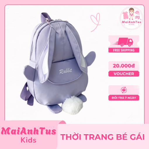 Balo tai thỏ mềm cho bé gái - Balo thỏ tai dài đính đuôi bông cho bé gái - Thời trang bé gái MaiAnhTus Kids - Hình ảnh 3