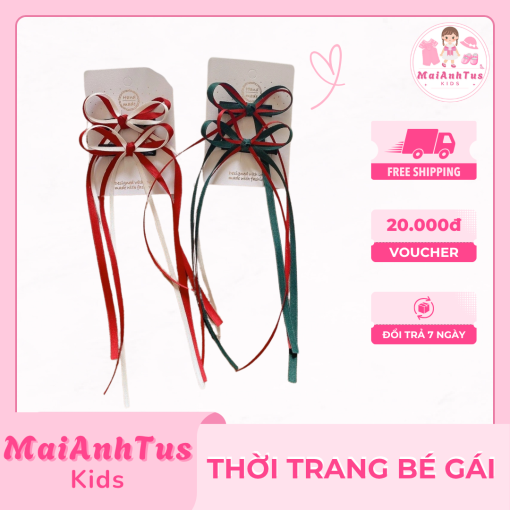 Kẹp nơ đuôi dài cho bé gái - Kẹp nơ lụa cho bé gái - Thời trang bé gái MaiAnhTus Kids - Hình ảnh 3