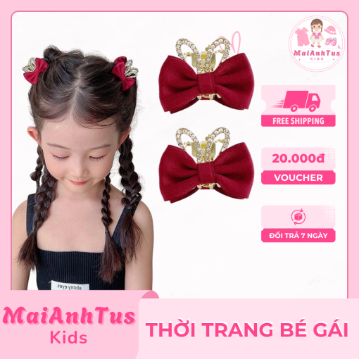 Set 2 chiếc kẹp tóc cho bé gái - Kẹp tóc nơ tai thỏ cho bé gái - Thời trang bé gái MaiAnhTus Kids - Hình ảnh 2