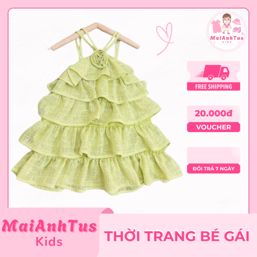 Váy yếm tầng cho bé gái siêu xinh - Váy yếm tầng chất tơ nhẹ mát cho bé gái - Thời trang bé gái MaiAnhTus Kids - Hình ảnh 4