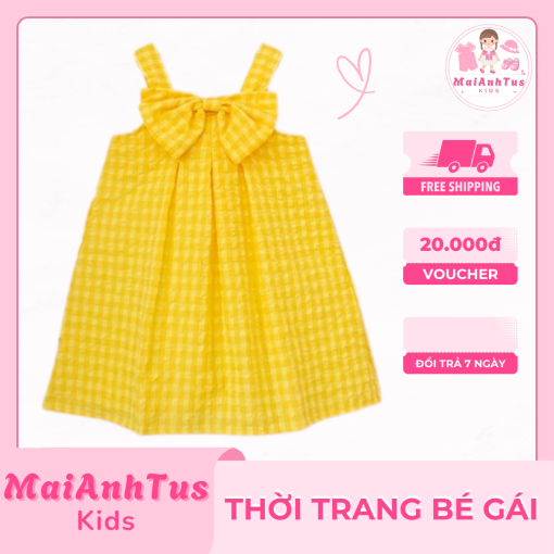 Váy bé gái kẻ caro - Váy kẻ caro có nơ cho bé gái - Thời trang bé gái MaiAnhTus Kids - Hình ảnh 4