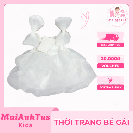 Váy tơ công chúa cho bé gái - Váy đính nơ 2 bên vai cho bé gái - Thời trang bé gái MaiAnhTus Kids - Hình ảnh 4