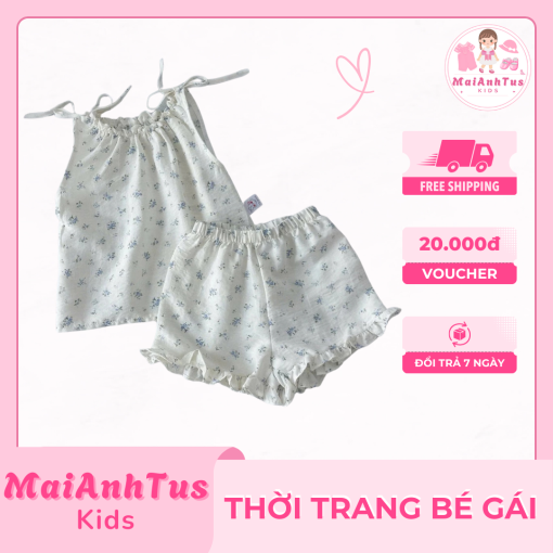 Bộ đồ sát nách cho bé gái - Bộ đồ sát nách 2 dây họa tiết xin cho bé gái - Thời trang bé gái MaiAnhTus Kids - Hình ảnh 4