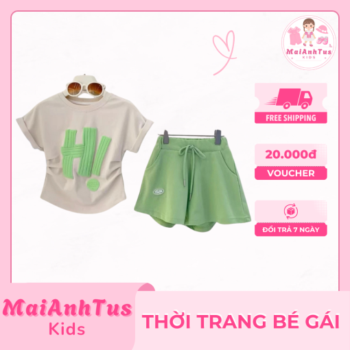 Set đồ mùa hè cho bé gái - Set bộ bé gái mẫu HI cho bé gái - Thời trang bé gái MaiAnhTus Kids - Hình ảnh 4