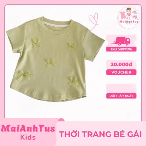 Áo thun cộc tay bé gái - Áo thun họa tiết nơ xinh cho bé gái - Thời trang bé gái MaiAnhTus Kids - Hình ảnh 4