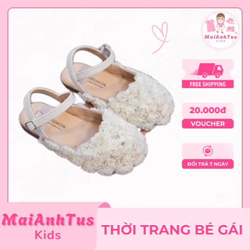 Giày búp bê bé gái - Giày hoa hồng hở gót cao cấp cho bé gái - Thời trang bé gái MaiAnhTus Kids - Hình ảnh 4