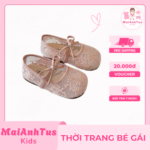 Giày bệt cho bé gái - Giày bệt phối ren thêu hoa cho bé gái - Thời trang bé gái MaiAnhTus Kids - Hình ảnh 4