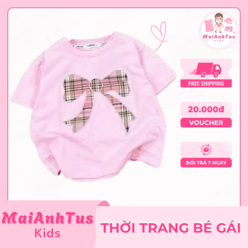 Set bộ quần dài áo thun cho bé gái - Set bộ dài họa tiết nơ ô vuông cho bé gái - Thời trang bé gái MaiAnhTus Kids - Hình ảnh 4