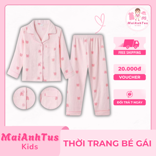 Bộ đồ ngủ cotton cho bé gái - Quần áo ngủ dài tay cho bé gái - Thời trang bé gái MaiAnhTus Kids - Hình ảnh 4